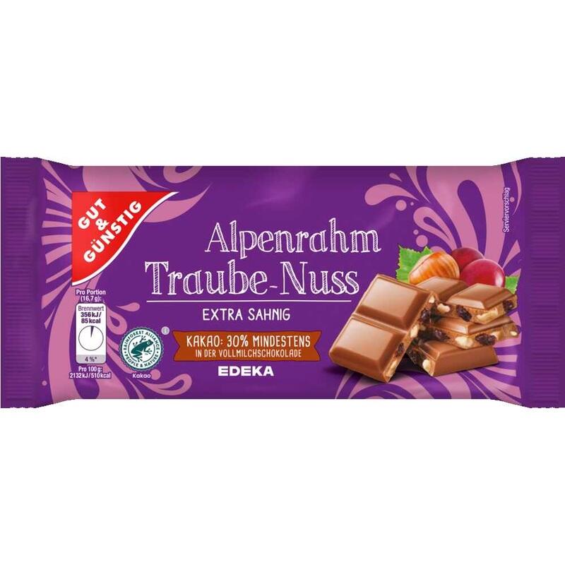 GUT&GÜNSTIG Schokolade Alpenrahm Traube-Nuss 100,0 g 1385665002