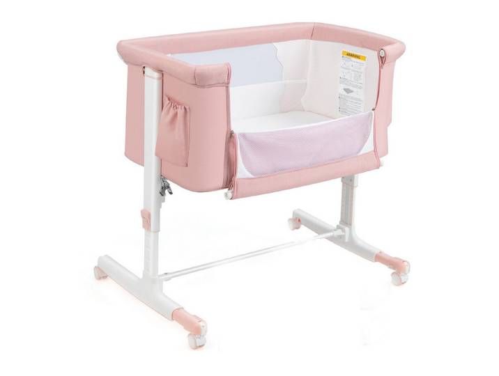COSTWAY Beistellbett 3 in 1 Reisebett, 5-stufig höhenverstellbar,Matratze