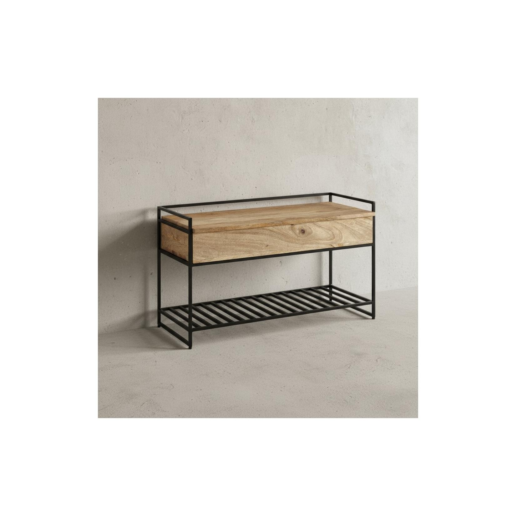 KADIMA DESIGN Flurbank SILLARO: Holz-Metall-Mix, hochklappbare Sitzfläche, 90x52x38 cm, Schuh-Aufbewahrung, 200 kg Belastung.