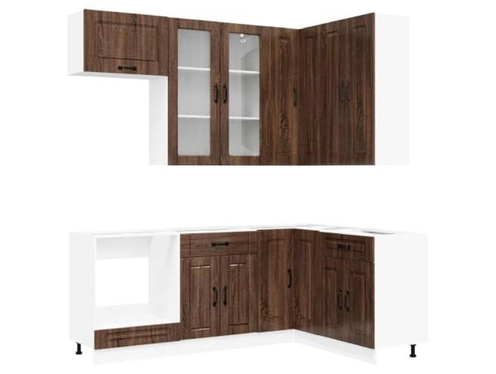 HKTMGDNG Kücheneinheit Kalmar 8-teilig Brauneiche Holzwerkstoff Moderne 8-teilige Küchenzeile in Brauneiche Optik für kleine Küche, verstellbare Füße und robuster Holzwerkstoff.