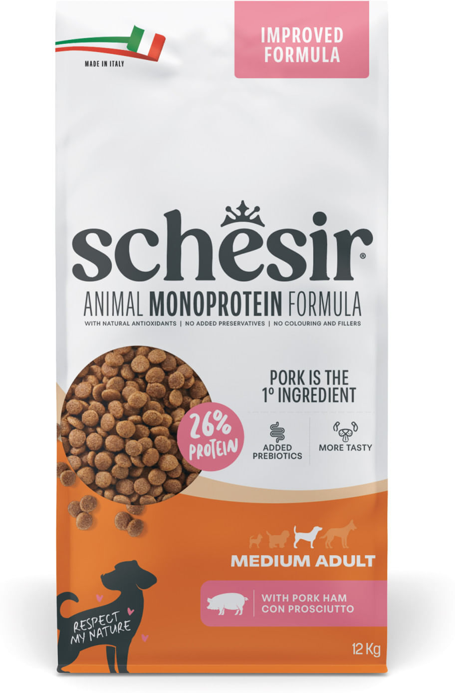 Schesir Crocchette Monoproteiche per Cani Taglia Media al Prosciutto 12KG