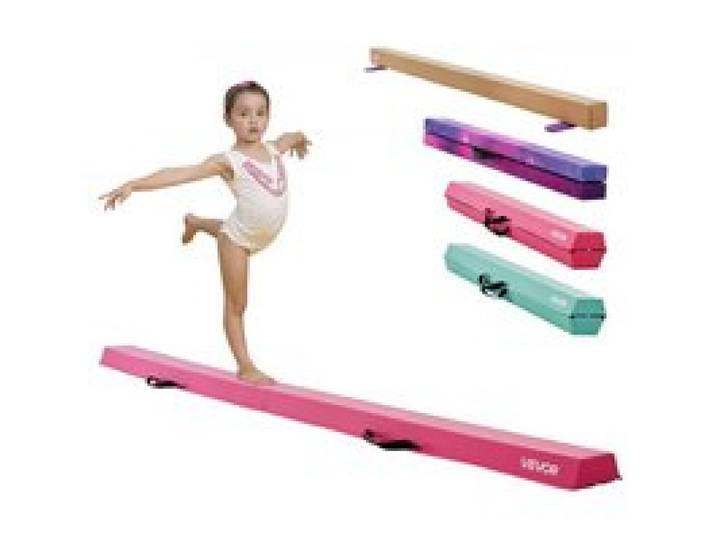 VEVOR Schwebebalken Gymnastik Kinder klappbar 233 cm, 90,7 kg belastbarer Gymnastikbalken mit rutschfesten Unterseiten, Balance Balken Balancierbalken mit Tragetasche für Fitnessstudio, Rosa