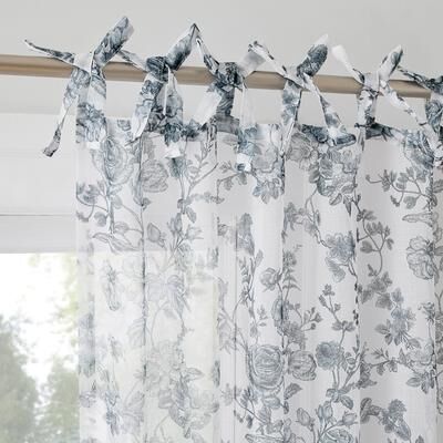 No. 918 Cillian Floral Sheer Pre-Tied Bow Tab Top 2-Piece Curtain Panel Pair