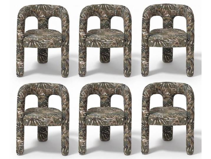 Xlmoebel Esszimmerstuhl Skulpturaler Esszimmerstuhl mit auffälligem Stoffmuster in Grün, Made in Europa