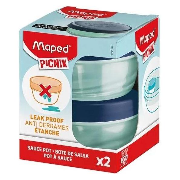 Maped PICNIK Dressingbox ORIGINS, rund, 2er-Set, 40 ml aus PP, Behälter transluzent, Deckel blau, auslauf (872804)