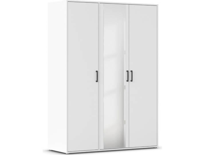 Drehtürenschrank RAUCH Kleiderschrank Schrank Garderobe Wäscheschrank VOYAGER , weiss (alpinweiß), B:140cm H:194cm T:53cm, Holzwerkstoff, Schränke, Drehtürenschrank, mit modernen Griffen in Graumetallic und Spiegel