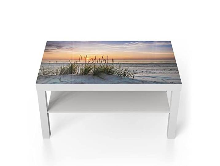 DEQORI Glastisch weiß groß 90x50 cm Motiv Sonnenuntergang am Strand ausgefallener Beistelltisch aus Glas Hochglanz Couchtisch fürs Wohnzimmer moderner Couch Tisch mit Design