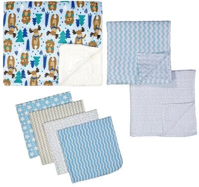 Baby Mode Baby Boys 7 Piece Moose Baby Gift Set, Blue