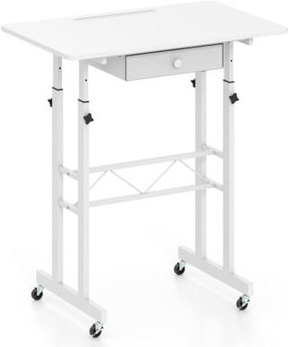 Costway Height Adjustable Laptop Desk with Fabric Drawer Tablet Holder and Lockable Wheels-White