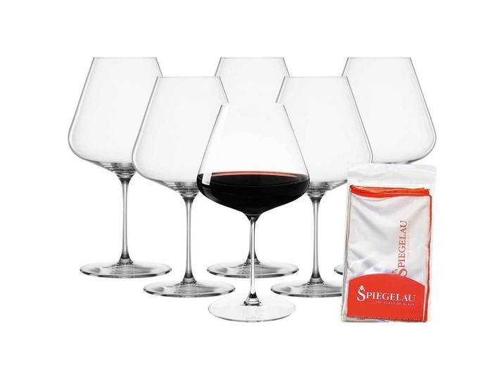 Spiegelau Burgundergläser + Poliertuch Definition transparent 960 ml 6er Set, Transparent, Glas, Gläser, Weingläser