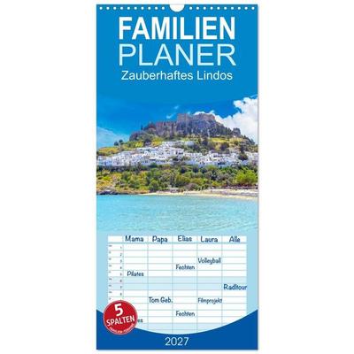 Familienplaner 2027 - Zauberhaftes Lindos mit 5 Spalten (Wandkalender, 21 x 45 cm) CALVENDO