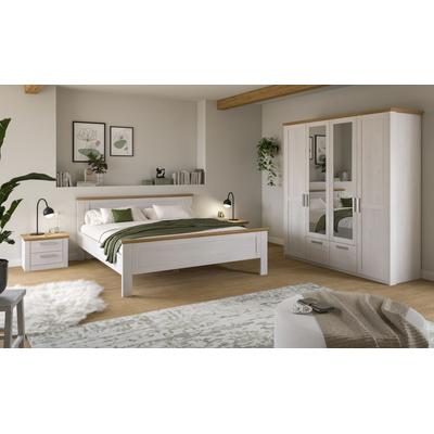 Schlafzimmer-Set HOME AFFAIRE "COSENZA, 4-tlg., Kleiderschrank, Bettgestell & Nachttische", weiß (sibiu lärche nachbildung, artisan eiche nachbildung), ohne Matratze, B/H: 180cm x 200cm, Schlafzimmermöbel-Sets