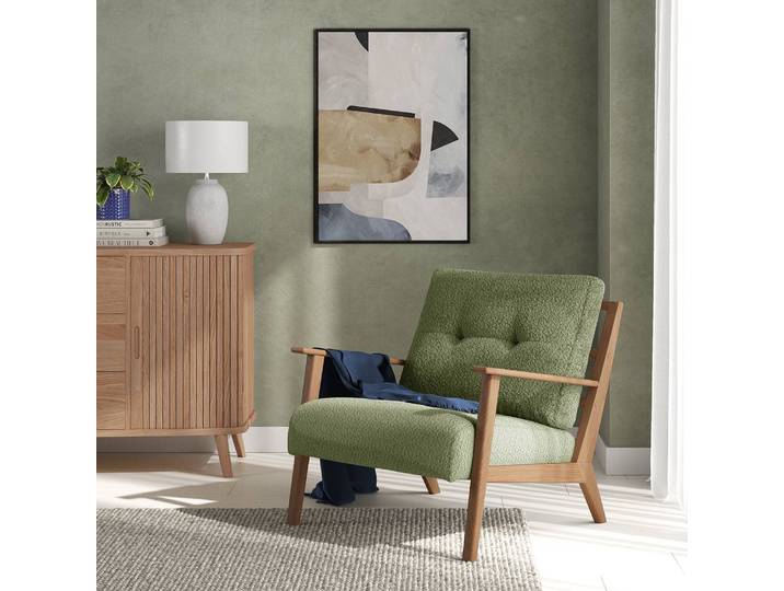Sessel Grün/Moosgrün Teddy-Bouclé Stoff Bony 83 x 80 x 75cm