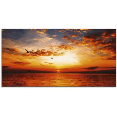 Glasbild ARTLAND "Sonnenuntergang am Strand", orange (farbe bild(er): orange), B:100cm H:50cm, Bilder, in verschiedenen Größen