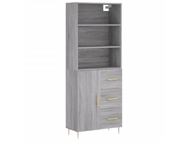 Fisinber Highboard Grau Sonoma 69,5x34x180 cm Schrank mit Eisenbeinen Mehrzweck-Kommode mit Türen und stabiler Eisenkonstruktion für Wohnzimmer und Flur, vielseitiges Design.
