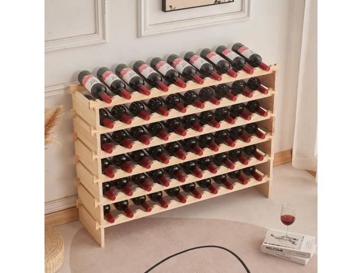 Meuble Range Bouteille - XUANYU - Vintage - 60 Bouteilles - Bois Massif - Naturel