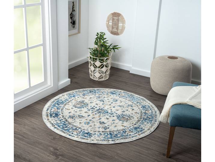 Teppich My Heriz , braun (beige, blau, grau), H:8mm Ø:120cm, Polyester, MYFLAIR MÖBEL & ACCESSOIRES, Teppiche, Teppich, Kurzflor, modernes Orient Design, besonders weich, auch in rund
