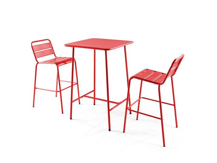 Garten-Hochtisch im Bistro-Stil, quadratisch, aus Metall, 70x70 cm, und 2 Hochstühle