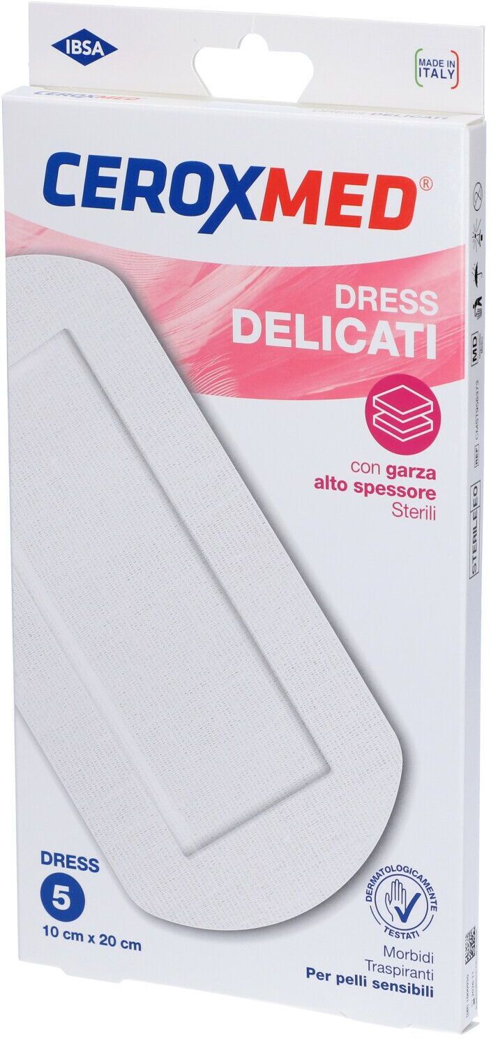 NOVA ARGENTIA Srl IND. FARM Ceroxmed Cerotti Dress Delicati 10x20cm 5 Pezzi con Garza ad Alto Spessore Sterili
