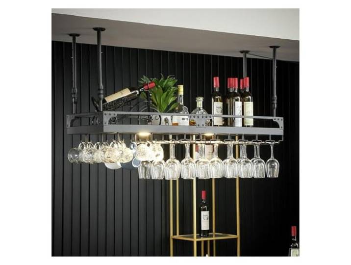 Failjierue Industrieller Weinregal-Glashalter für die Deckenbar Wand-Weinflaschenhalter, Ausstellungsregale, Aufbewahrung für Restaurant, Bar, Küche(Black,80x35cm)