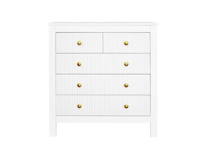 VLIVRA Commode avec 5 tiroirs texturés et poignées dorées - pour chambre - en panneaux de particules - 79×80 5×39 5 cm