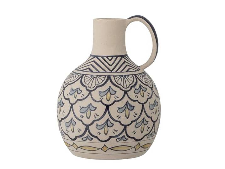 Bloomingville Nadya Collection Handdekorierte Vase aus Steingut, einzigartiges, gem�tliches Design, organisches Design mit rundem Griff, ideal f�r Heimdekoration, 20 x 27 cm