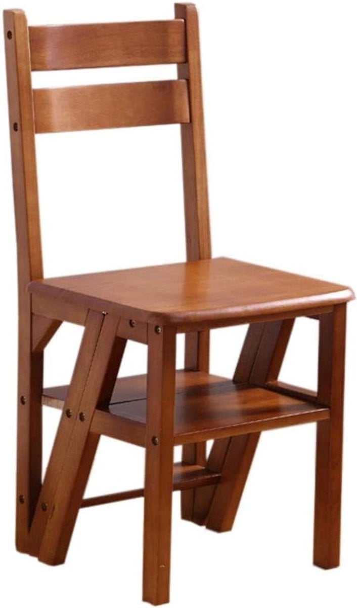 Opvouwbare houten opstap kruk met 4 treden in houtkleur