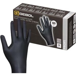 Gebol Einmalhandschuhe Ultra Strong, schwarz, 80 Stück, Nitril, chemikalienbeständig, lebensmittelecht, Größe S