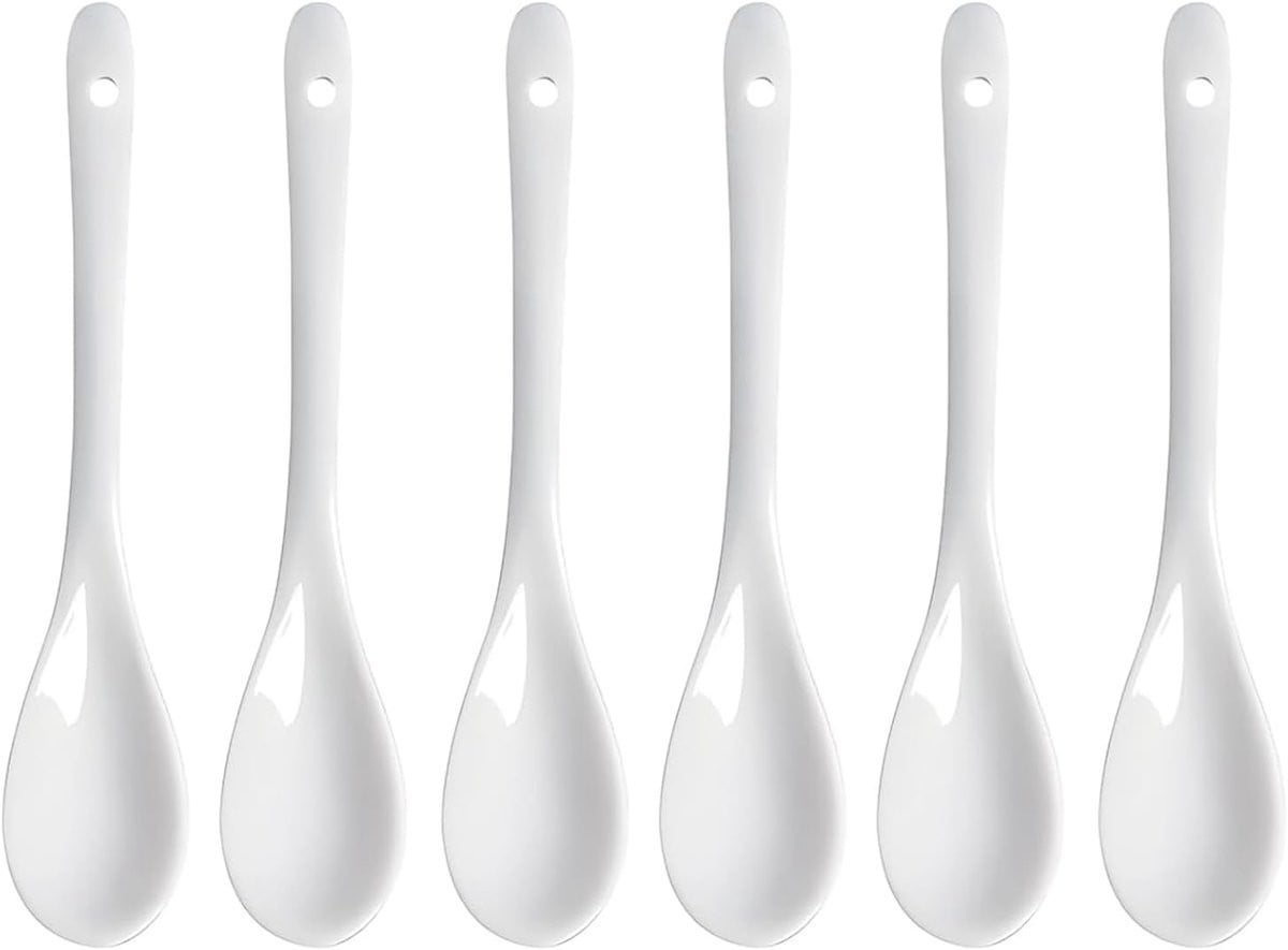 Set van 6 keramische soeplepels met lange handgreep, 13 cm
