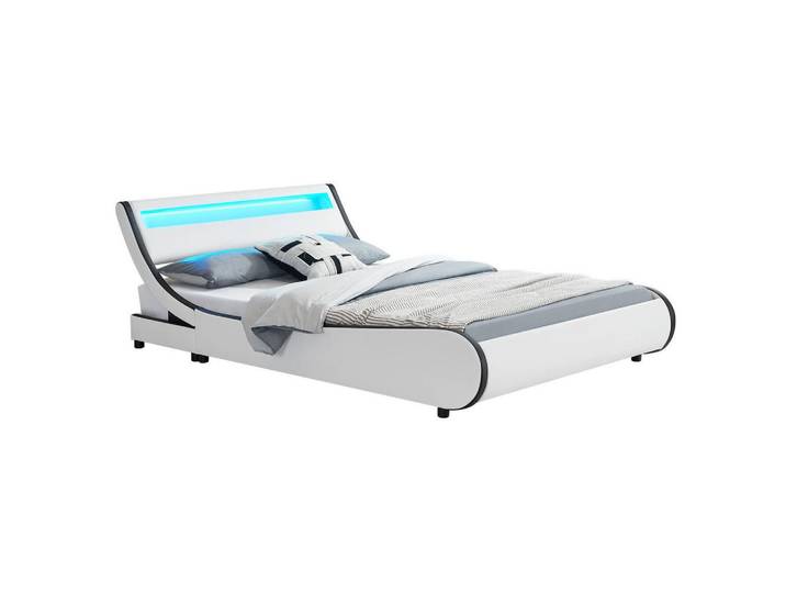 Juskys Polsterbett Valencia weiß 180x200 cm mit Led, Weiß, 180x200 cm, Schlafzimmer, Betten, Polsterbetten