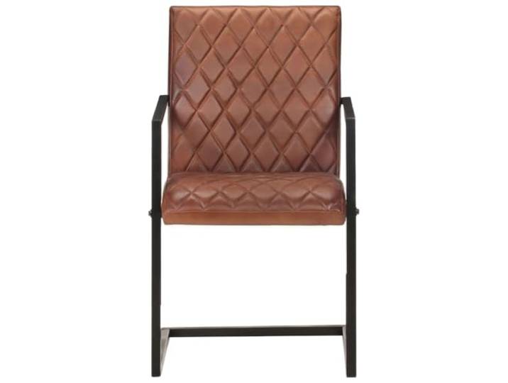 KTHLBRH Freischwinger-Esszimmerstühle 6 Stück braun aus echtem Leder Retro-Design, pulverbeschichteter Stahlrahmen, Schaumstoffpolsterung, Küche oder Wohnzimmer