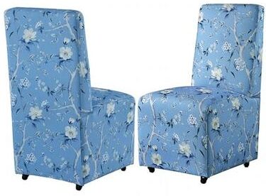 Esofastore Modern Dining Side Chairs Set Blue Fabric Upholstered Caster Wheeled