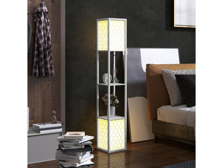 HOMCOM Lampadaire Moderne Blanc avec Étagères et Abat-jours