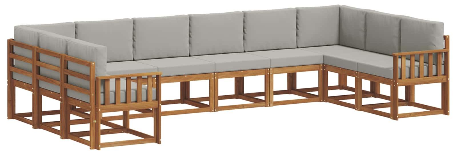 Outdoor-Sofagarnitur mit Kissen 10 pcs Natürlich und Hellgrau