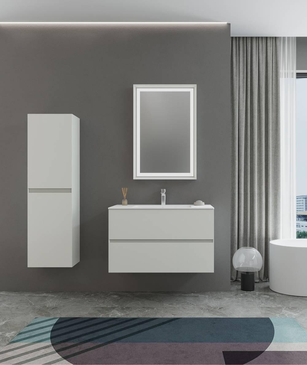 Orka | Badmöbel Set - 90 Cm - MattWeiß - Mit Spiegel Und Waschbecken - Hochwertige Materialien - Hygienisch - lautloses Schließen