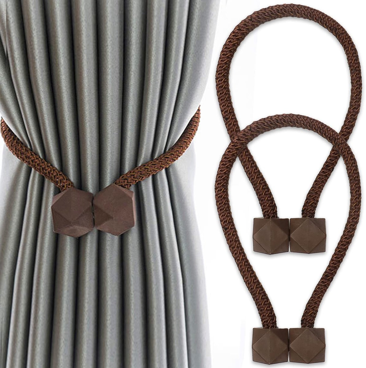 Dailygoods - Set van 2 magnetische gordijnhouders in Europese stijl, bruin