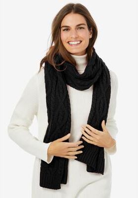 Women's Cable Knit Scarf by Accessories For All in Black