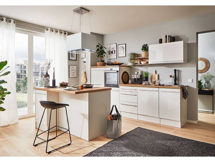 Cuisine îlot Gabriel B 290cm Blanc/Blanc brillant