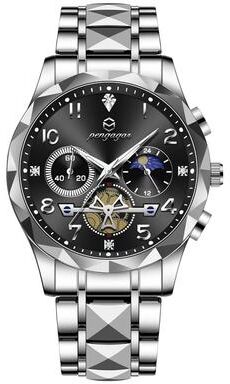 Inspire Select PAAZOMU Luxury Stainless Steel Men's Chronograph Quartz Watch With Moon Phase silver Black
