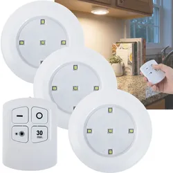 LED Unterbauleuchten 3er Set mit Fernbedienung & Touch - Batteriebetrieben Dimmbar Neutralweiss - Selbstklebende Spotlights mit Timer Ø9x2cm 3W