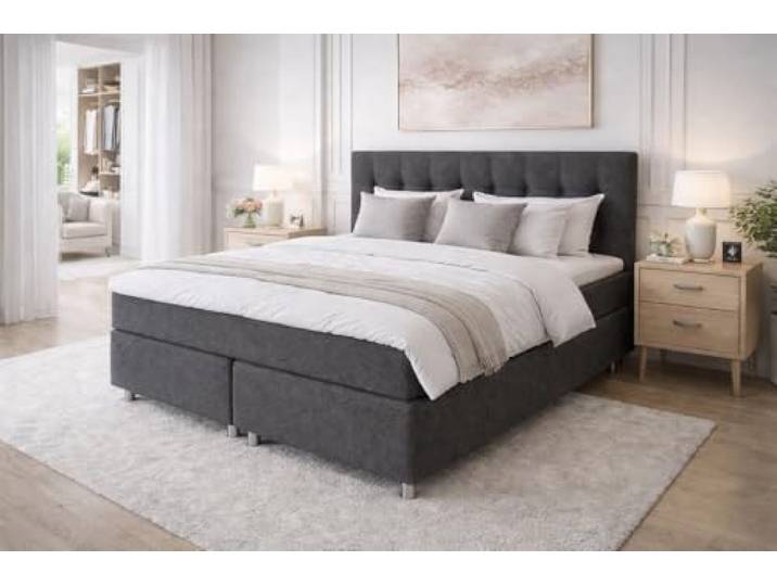 Tesla Dreams Boxspringbett 90x200 Ronda, 7 Zonen Taschenfederkern-Matratze H3/H4, 5 Jahre Garantie, Topper Komfortschaum, Unterbau Taschenfederkern, Montage verfügbar, Anthrazit