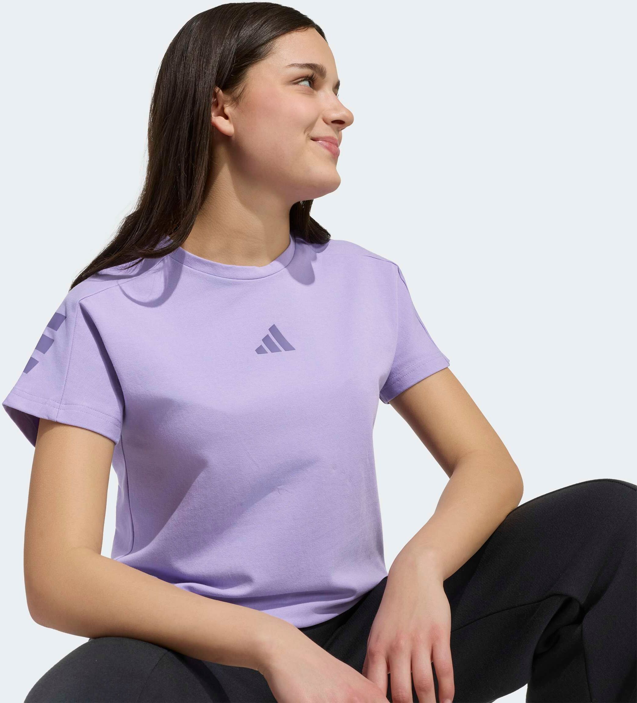T-Shirt ADIDAS SPORTSWEAR "FUTURE ICONS 3-STREIFEN", Mädchen, Gr. 164, lila (magic lila, tech lila), Obermaterial: 93% Baumwolle, 7% Elasthan, Rundhals, Shirts T-Shirt magic lila, tech lila 164