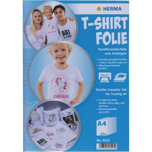 Herma Transferpapier 4525, DIN A4, T-Shirt-Folie für helle Textilien, 20 Blatt