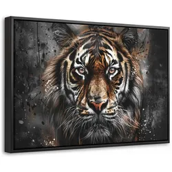 LEINWAND Bilder mit Rahmen - Tiger - Tiere - Porträt - Luxus - Schwarz - 60x40