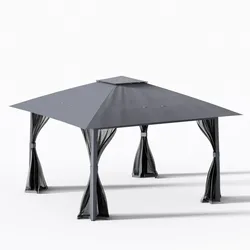 COSTWAY Pavillon 4x4m, Pop-up, 4 Moskitonetze, Doppeldach & Tasche, wasserdicht, stabil, winterfest, Grau