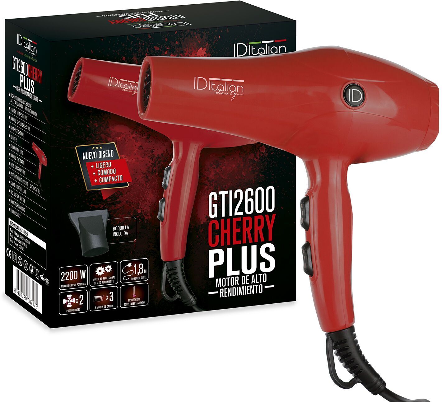 Italian Design GTI 2600 Cherry Plus Haartrockner   rot/schwarz - Refurbished