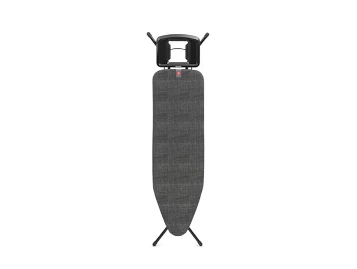 Brabantia Bügelbrett B, 124 x 38 cm – Denim Black 100% Fairtrade-Baumwolle Stabiler, kippsicherer Rahmen Faltbar, höhenverstellbar, solide Dampfbügeleisenablage Fairtrade, C2C-Zertifiziert