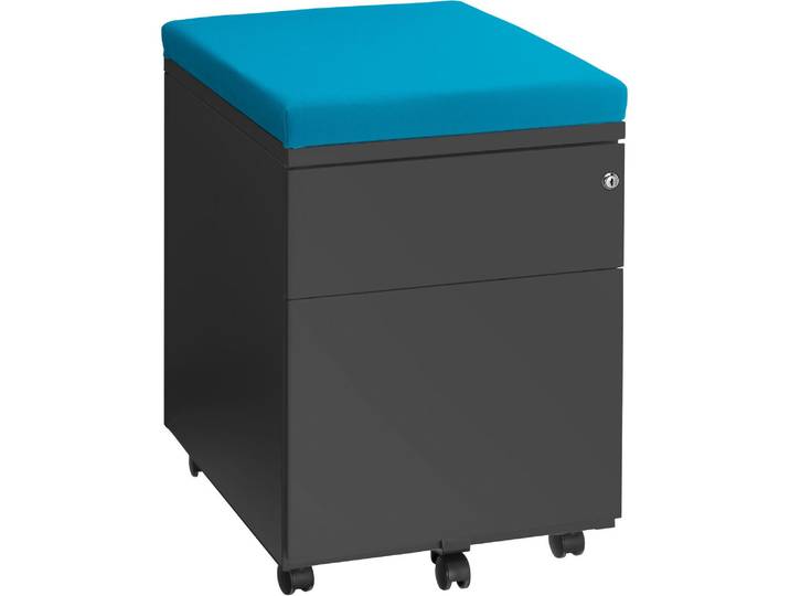 Caisson mobile métal 2 tiroirs anthracite avec coussin turquoise - Caissons mobiles - Bruneau