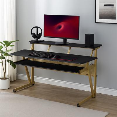 Benjara Vion 71 Inch Music Producer Desk for Computer, Black, 3 Tier Shelves