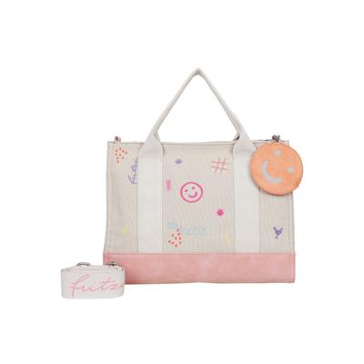 Schultertasche FRITZI AUS PREUSSEN "Tote Bag Limited Ebro Fun", Damen, Gr. B/H/T: 40cm x 29,5cm x 14cm, beige, Baumwollmischung, bedruckt, Taschen Schultertasche, mit abnehmbarem Pocketanhänger